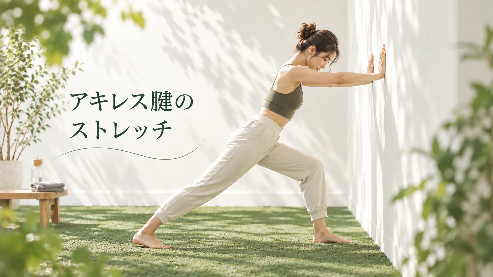 壁に手をついて行うアキレス腱ストレッチ